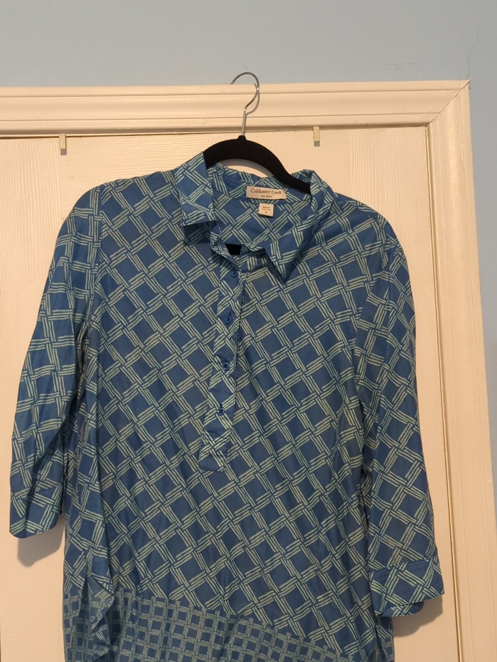 Coldwater Creek Teal Shirt with Aqua Pattern